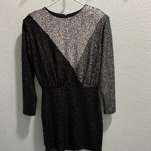 Express Black and Silver Sequin Midi Dress